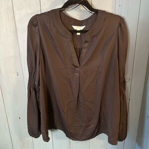 Nine West Black Satin Long Sleeve Women's V-Neck Blouse, Sz XXL